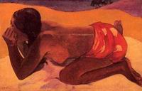 (image for) Handmade Oil painting for home canvas, oil painting framed canvas for living room Paul Gauguin paintings Otahi (aka Alone) 1893