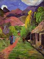 (image for) Handmade Oil painting for home canvas, oil painting framed canvas for living room Road in Tahiti 1891