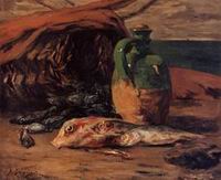 (image for) Handmade Oil painting for home canvas, oil painting framed canvas for living room Still Life with Jug and Red Mullet 1876 1877