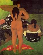 (image for) Handmade Oil painting for home canvas, oil painting framed canvas for living room Tahitian Women Bathing 1891 1892