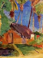 (image for) Handmade Oil painting for home canvas, oil painting framed canvas for living room Thatched Hut under Palm Trees 1896 1897