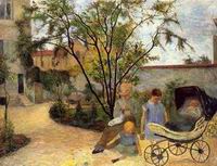 (image for) Handmade Oil painting for home canvas, oil painting framed canvas for living room The Family in the Garden rue Carcel 1881