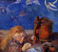 (image for) Handmade Oil painting for home canvas, oil painting framed canvas for living room Paul Gauguin painting Clovis Gauguin Asleep 1884