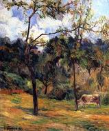 (image for) Handmade oil painting Copy paintings of famous artists Paul Gauguin painting Cow in a Meadow Rouen 1884