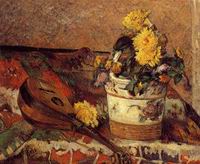 (image for) Handmade Oil painting for home canvas, oil painting framed canvas for living room Paul Gauguin paintings Dahlias and Mandolin 1883