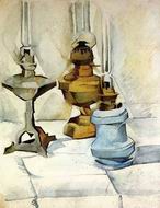 (image for) Handmade Oil painting for home canvas, oil painting framed canvas for living room Three Lamps 1910-1911