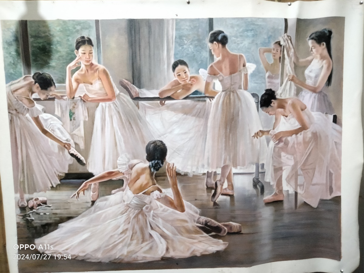 (image for) Handmade Oil painting for home canvas, oil painting on canvas for living room. Dancer girls Guan Zeju paintings Chinese art