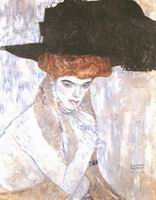 (image for) Handmade oil painting Copy paintings of famous artists Black Feather Hat (Lady with a Feather Hat) 1910