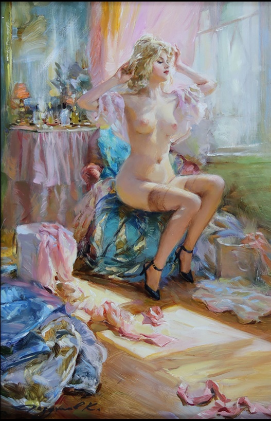 (image for) Oil painting framed canvas for living room, reproductions oil painting on canvas, Morning Nude sitting on a Chair