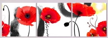 (image for) Poppy Flowers Modern Abstract Oil Painting for Home Decals 3 pcs - Click Image to Close