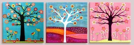(image for) The Happy Tree Blossom Modern Abstract Oil Painting 3 pcs