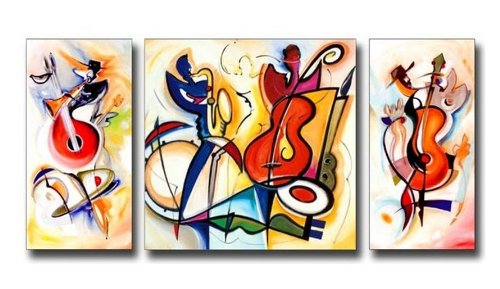 (image for) Violin Player Modern Abstract Oil Painting on canvas 3 pcs - Click Image to Close