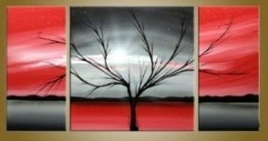 (image for) Red Tree Modern Abstract Oil Painting on canvas 3 pcs