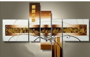 (image for) Golden Clouds Modern Abstract Oil Painting on canvas 5 pcs - Click Image to Close