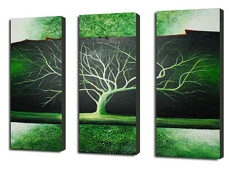 (image for) Winter Tree in Green Modern Abstract Oil Painting for Home Decal - Click Image to Close