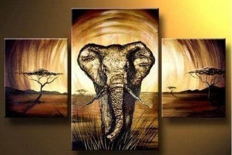 (image for) Elephant Modern Abstract Art on Canvas Ready to Hang 3 pcs