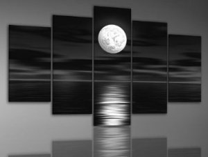 (image for) Sea White Full Moon Night Modern Abstract Art on canvas 5 pcs