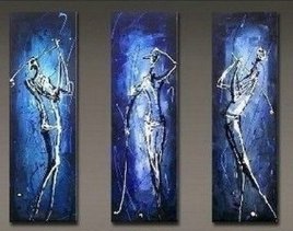 (image for) Golf Player Modern Abstract Oil Painting on Canvas of 3 pcs - Click Image to Close
