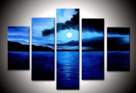 (image for) Dark Blue Ocean White Moon Modern Abstract Art on canvas