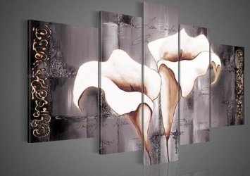 (image for) Brown Lily Modern Abstract Oil Painting on canvas of five pcs