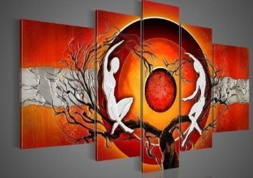 (image for) Red Sun Tree Dancers Modern Abstract Oil Painting on canvas - Click Image to Close