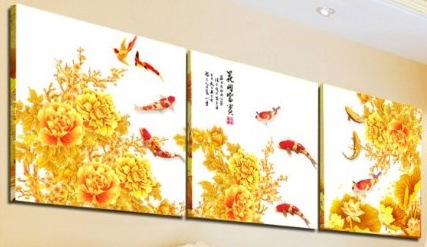 (image for) With Golden Carpe and Golden Cuckoo Modern Abstract Wall Art - Click Image to Close
