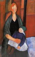 (image for) Handmade Oil painting for home canvas, oil painting framed canvas for living room Seated Woman with Child (aka Motherhood) 1919