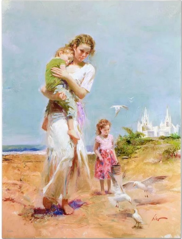 (image for) Handmade Oil painting for home canvas and living room Pino Daeni "Heavenly Breeze" oil paingint on canvas