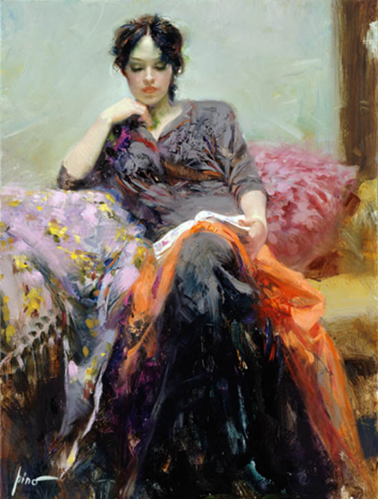 (image for) Pino Daeni Her Favourite Book reproductions paintings on canvas