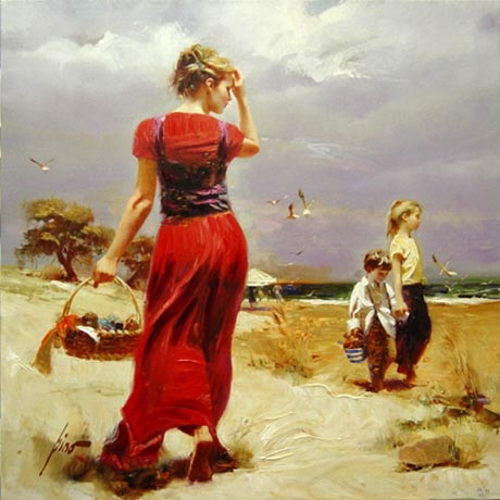 (image for) Famous romance paintings, romantic women Seaside Gathering reproductions of paintings