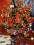(image for) Pierre-Auguste Renoir paintings artwork Geraniums and Cats 1881