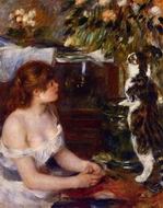 (image for) Pierre-Auguste Renoir paintings artwork Girl and Cat 1881-1882