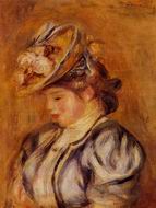 (image for) Pierre-Auguste Renoir paintings Girl in a Flowery Hat 1905-1908