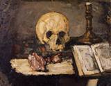 (image for) Handmade Oil painting for home canvas, oil painting framed canvas for living room Still Life with Skull and Candlestick 1866
