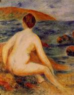 (image for) Handmade Oil painting for home canvas, oil painting framed canvas for living room Nude Bather Seated by the Sea 1882