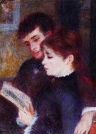 (image for) Handmade Oil painting for home canvas, oil painting framed canvas for living room Reading Couple (aka Edmond Renoir and Marguerite