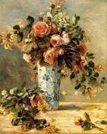 (image for) Handmade Oil painting for home canvas, oil painting framed canvas for living room Roses and Jasmine in a Delft Vase 1880-1881