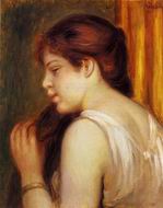 (image for) Handmade Oil painting for home canvas, oil painting framed canvas for living room Young Girl Combing Her Hair 1891-1892