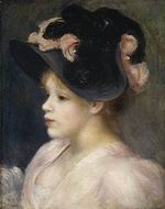 (image for) Handmade Oil painting for home canvas, oil painting framed canvas for living room Young Girl in a Pink and Black Hat 1890s