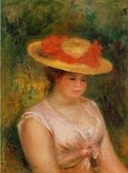 (image for) Handmade Oil painting for home canvas, oil painting framed canvas for living room Young Woman in a Straw Hat 1901