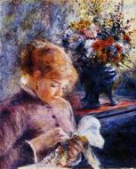 (image for) Handmade Oil painting for home canvas, oil painting framed canvas for living room Young Woman Sewing 1879