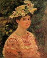 (image for) Handmade Oil painting for home canvas, oil painting framed canvas for living room Young Woman Wearing a Hat with Wild Roses 1896