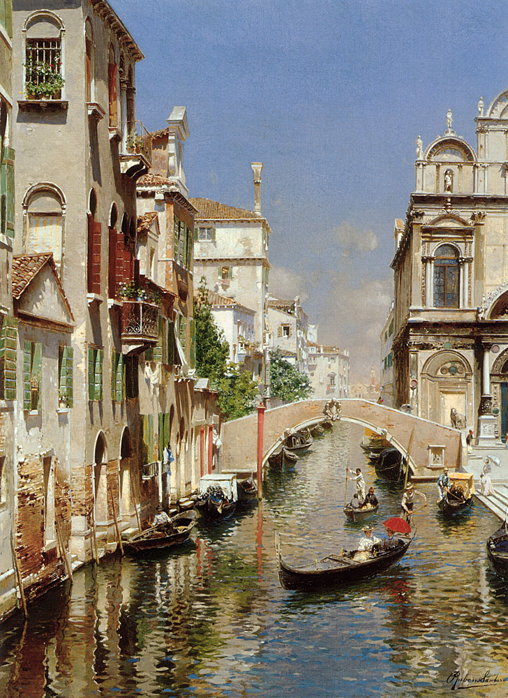 Reproduction Rubens Santoro A Venetian Canal with the Scuola