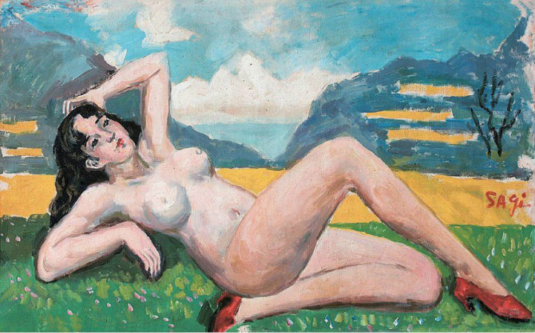 (image for) Handmade oil painting Copy paintings of famous artists Sadji Sha Qi paintings Nude girl in nature - Click Image to Close