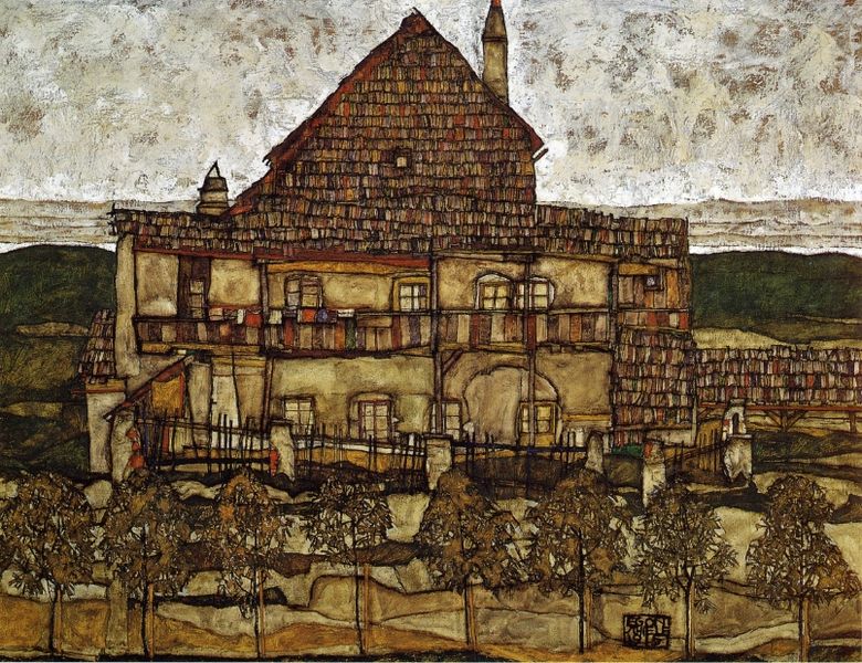 Reproduction Egon Schiele's Painting House with Shingles, 1915