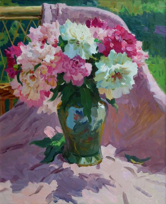 (image for) Handmade oil painting Copy paintings of famous artists Balakshin's painting art for sale,Peonies - Click Image to Close