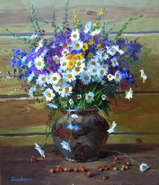 (image for) Handmade oil painting Copy paintings of famous artists Balakshin's oil painting,Wildflowers