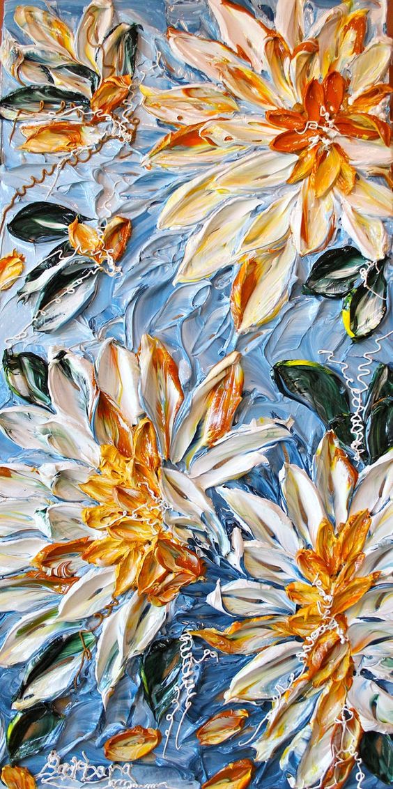 Knife oil painting on canvas flowers