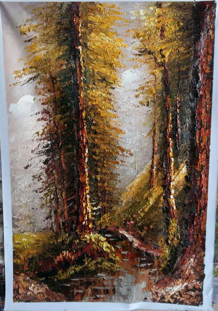 (image for) Knife painting on canvas Landscape-tree and rivulet - Click Image to Close