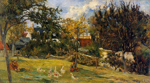 (image for) Handmade Oil painting for home canvas, oil painting framed canvas for living room Paul Gauguin paintings Geese in the Meadow 1885 - Click Image to Close
